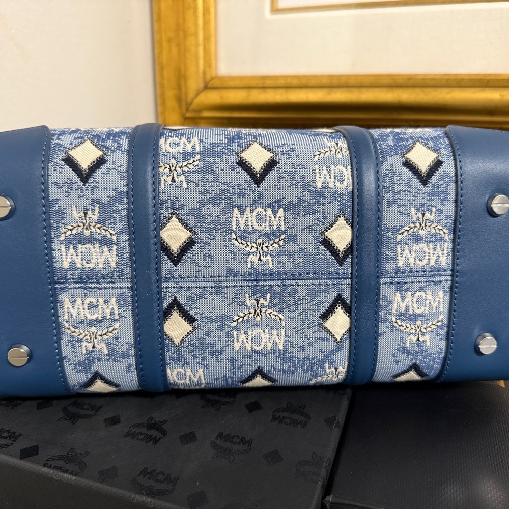 MCM Denim Blue Monogram Satchel Boston bag - Picture 3 of 9